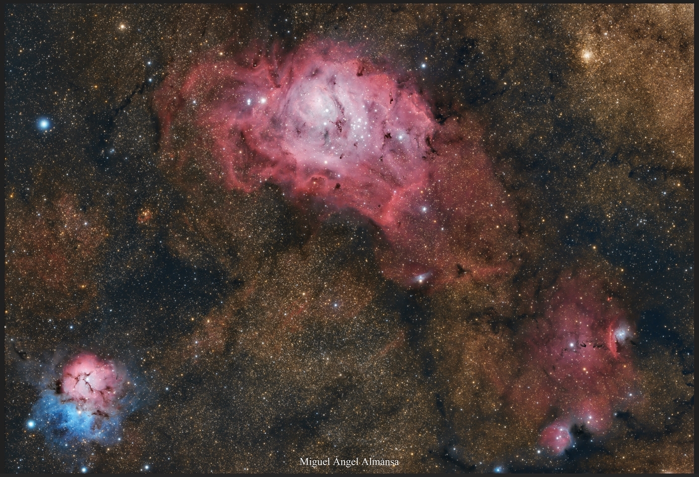 Nebulosa de la Laguna (M8), Trífida (M20) y Dragón Chino (NGC 6559)