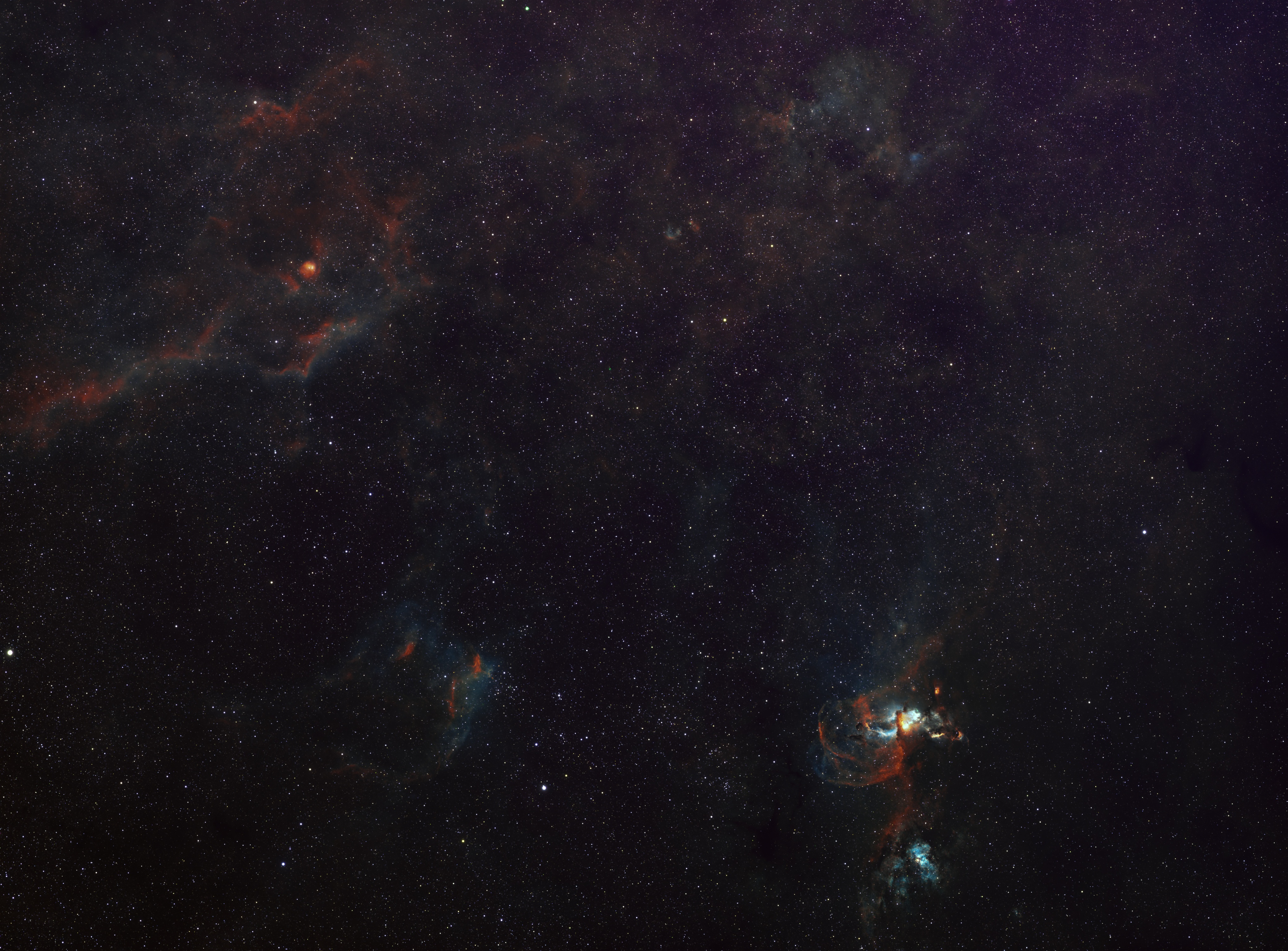 Southern Tadpoles + Statue of Liberty Wide Field — NGC 3572 / NGC 3576