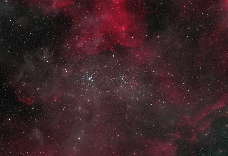 Double Cluster with Dust and Ha (NGC 869 and NGC 884)