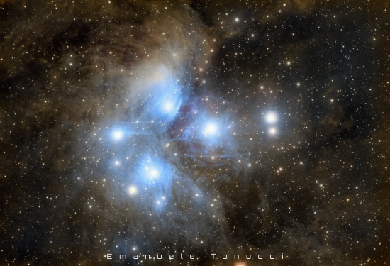 The Pleiades (M45): The Jewel of Taurus - Zdjęcia Astrofotografia - stack, Master Light Frames do pobrania - Tecnosky OWL 90/540 @432
