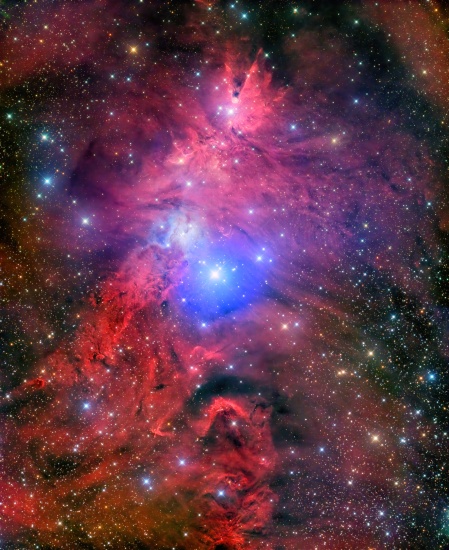 NGC 2264 - Christmas Tree Cluster & Cone Nebula - 2-Panel AG10 RGBSHO Mosaic - Astrophotography Image - stack, Master Light Frames to download - AG Optical 10" iDK F6.7