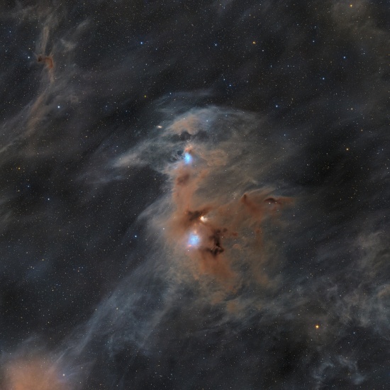 Sandqvist 134 & 135 — LRGB + Hα Dark Clouds in Chamaeleon - Astrophotography Image - stack, Master Light Frames to download - Takahashi FSQ-106EDX III