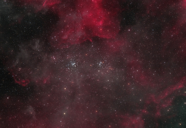 Double Cluster with Dust and Ha (NGC 869 and NGC 884)
