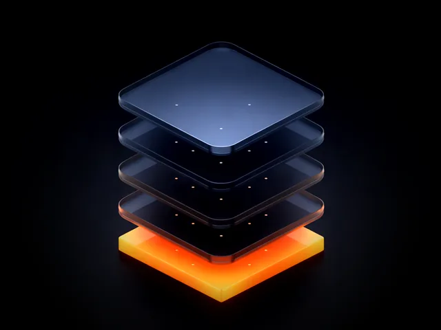 Illustration: a stack of glass data frames merging into one glowing master frame