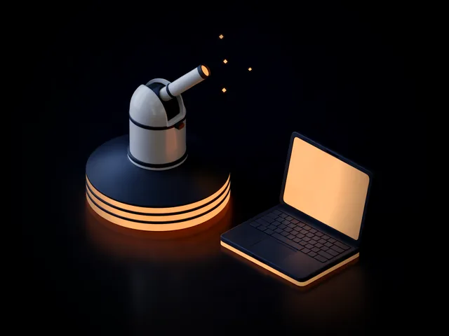 Illustration: an observatory dome with a telescope next to a laptop